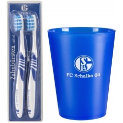 FC Schalke 04 Zahnpflege-Set  (2 x Zahnbürste + Zahnputzbecher) Zahnputz-Set S04