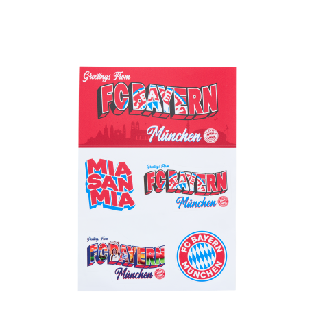 FC Bayern München Aufkleberkarte - Bunte Schriftzüge & Logo - 5er Set  Aufkleber Sticker FCB - NewFanCorner