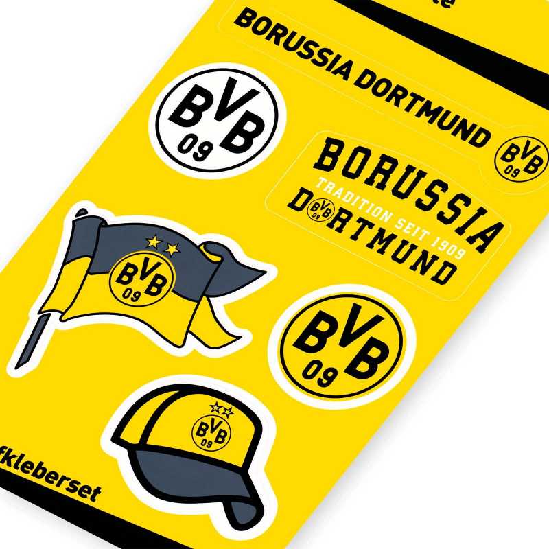 Borussia Dortmund Aufkleberkarte - Logo Schriftzüge - 5er Set Aufkleber  Sticker BVB 09 - NewFanCorner