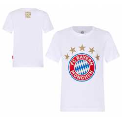 FC Bayern München Kinder T-Shirt Weiß - Logo 5 Sterne - Shirt Kids FCB