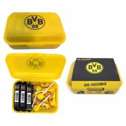 Borussia Dortmund Brotdose gefüllt mit Süßigkeiten Autogrammkarten