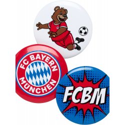 FC Bayern München Kinder Button 3er Set - Logo + Berni + FCB - Anstecker Pin