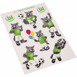 VfL Wolfsburg Aufkleberkarte - Wölfi - A5 Aufkleber 8-teilig Sticker
