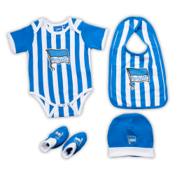 Hertha BSC Berlin Baby Set blau-weiß 4-tlg Geschenkset: Body Mütze Lätzchen Schühchen HBSCB - diverse Größen
