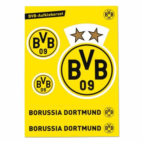 Borussia Dortmund Aufkleberkarte - Logo und Schriftzüge - 5er Set Aufkleber | Sticker BVB 09