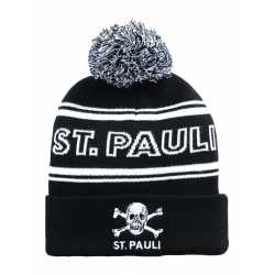 FC St. Pauli Bommelmütze  - Totenkopf St. Pauli - schwarz/weiß Mütze Strickmütze Wintermütze