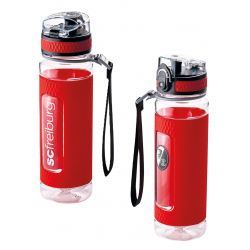 SC Freiburg Tritan Trinkflasche transparent-rot mit Silikon-Manschette 0,5 l Flasche
