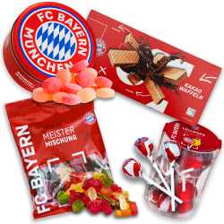 FC Bayern München Süßigkeiten Fan-Set: Gummibärchen + Waffeln + Lollipops + Bonbon FCB
